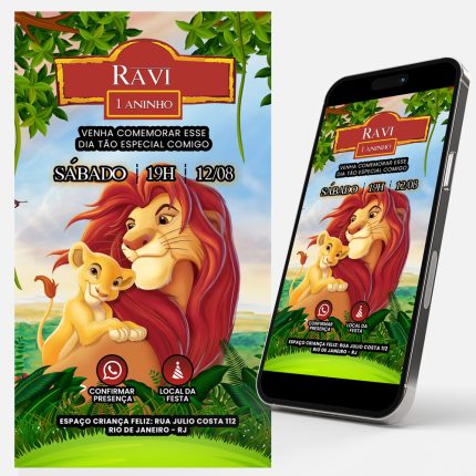 convite aniversario rei leão digital/virtual
