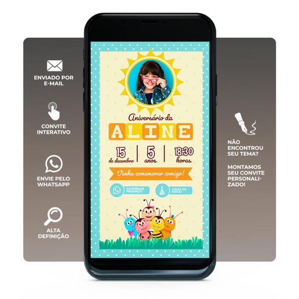 Convite de aniversário digital Bichkids