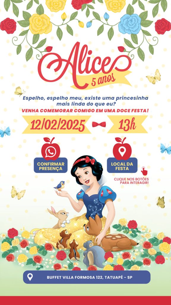Convite digital de aniversario Branca de neve