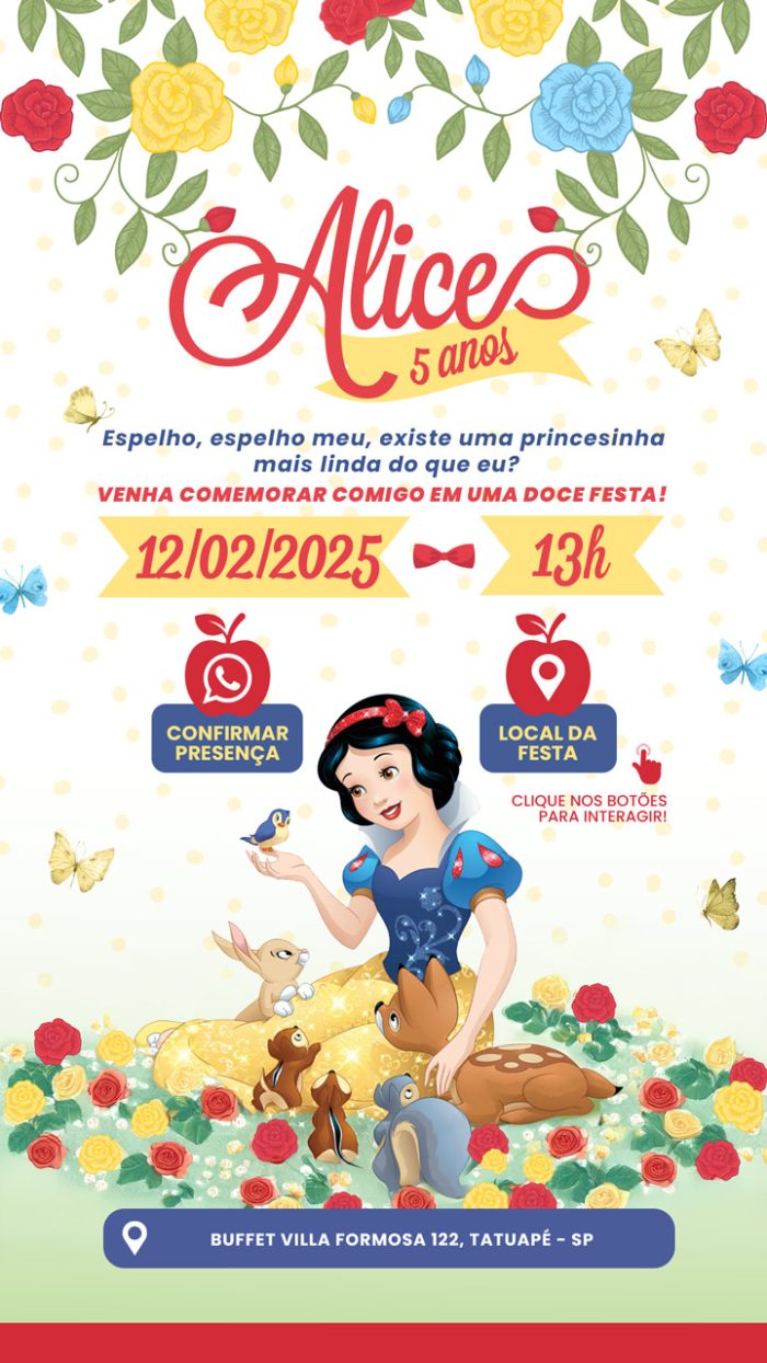 Convite digital de aniversario Branca de neve