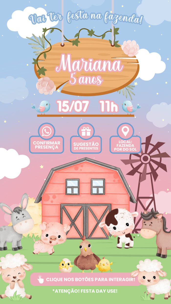 Imagem convite aniversário digital fazendinha