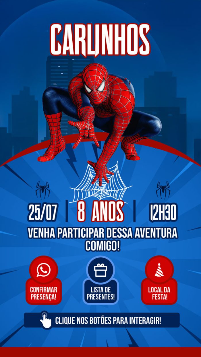 Convite de aniversário virtual homem aranha