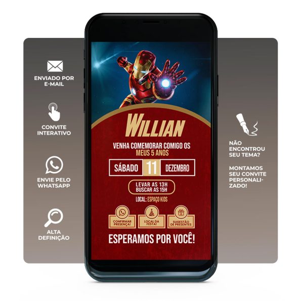 Convite de aniversário digital Homem de ferro