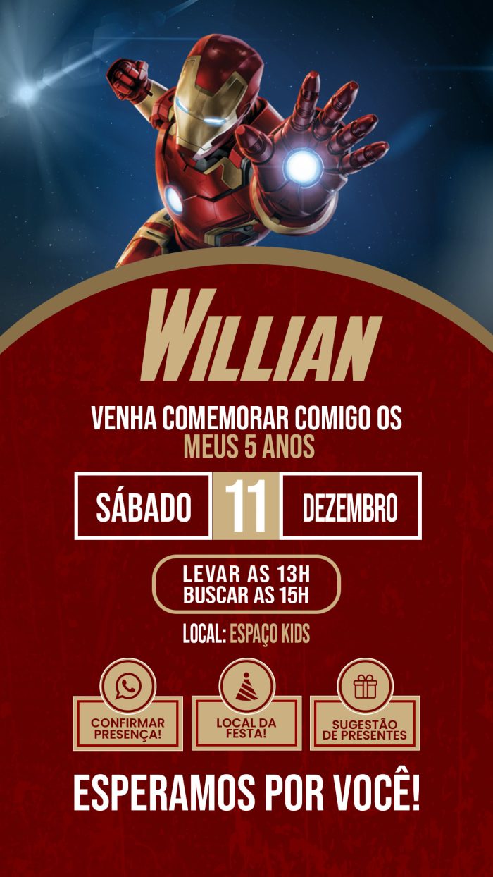 Convite de aniversário virtual Homem de ferro
