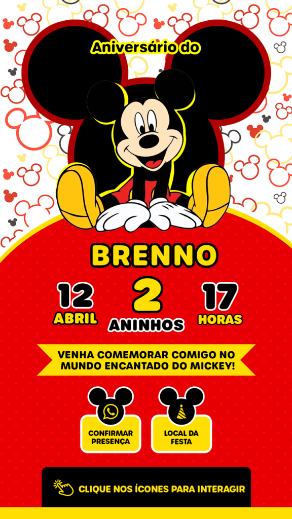 Convite aniversario digital Mickey