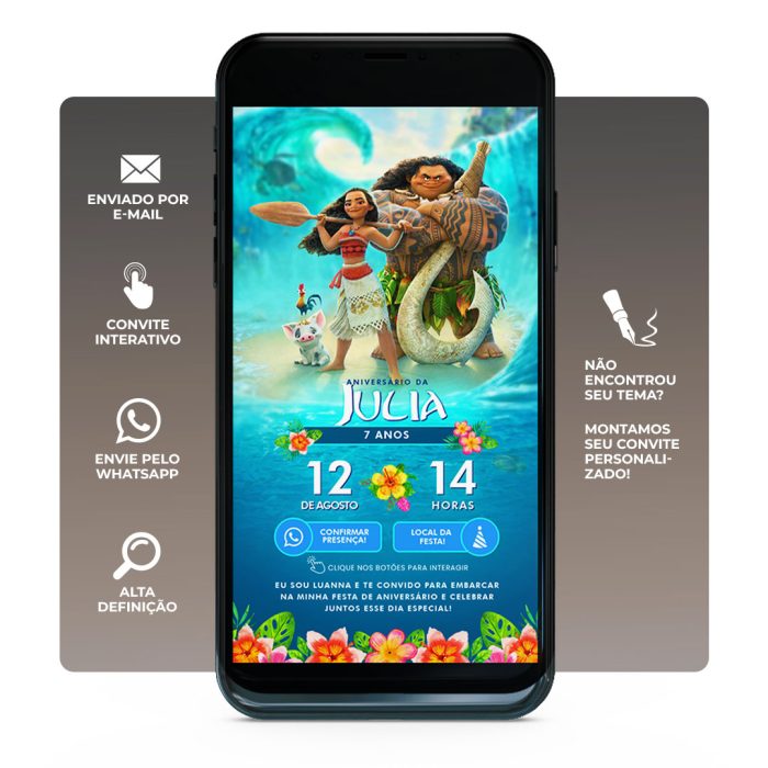 Convite digital de aniversario Moana