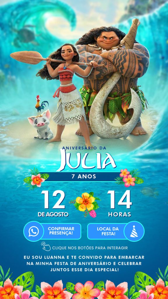 Convite digital de aniversario Moana
