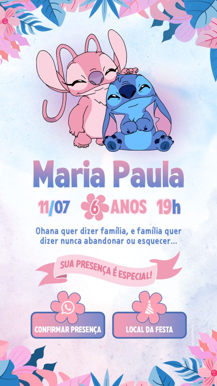 Convite de aniversário digital Stitch
