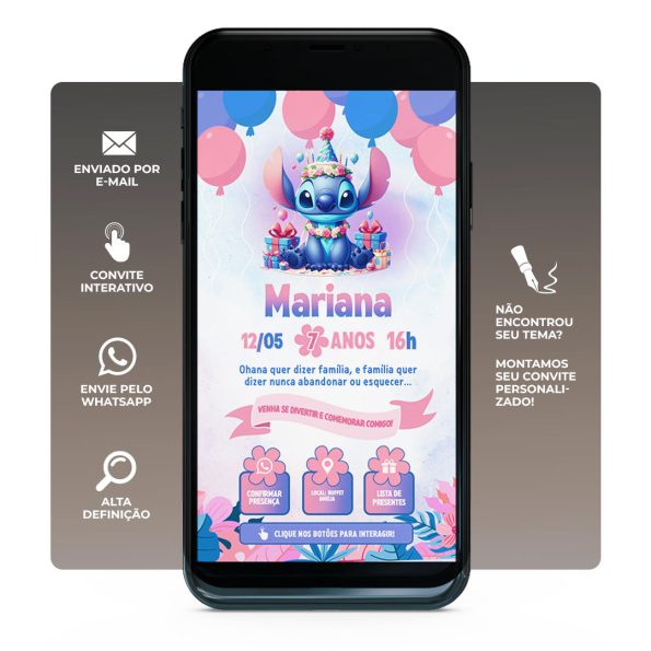 Convite de aniversário digital Stitch