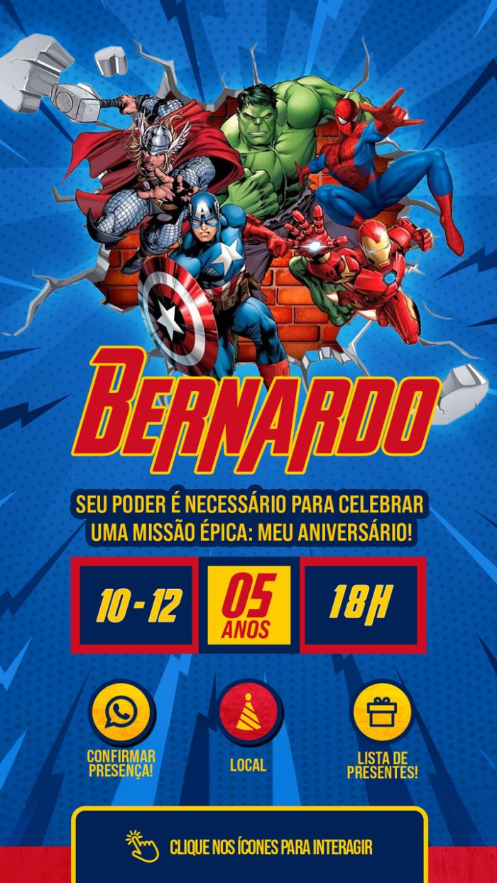 Convite de aniversário virtual Vingadores