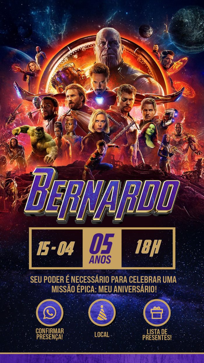 Convite de aniversário virtual Vingadores