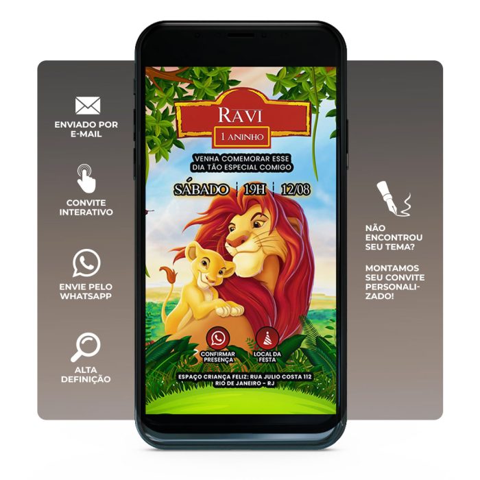 convite aniversario rei leão