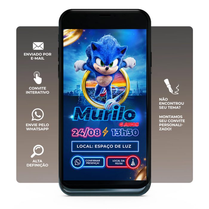 Convite digital de aniversário Sonic