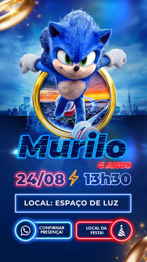 Convite digital de aniversário Sonic