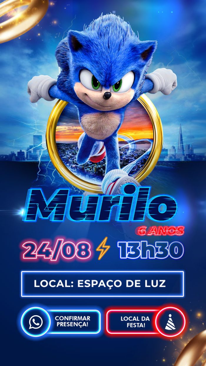 Convite digital de aniversário Sonic