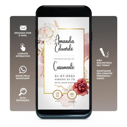convite de casamento virtual tema flores