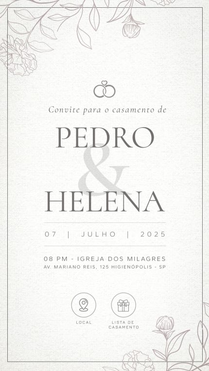convite casamento digital minimalista