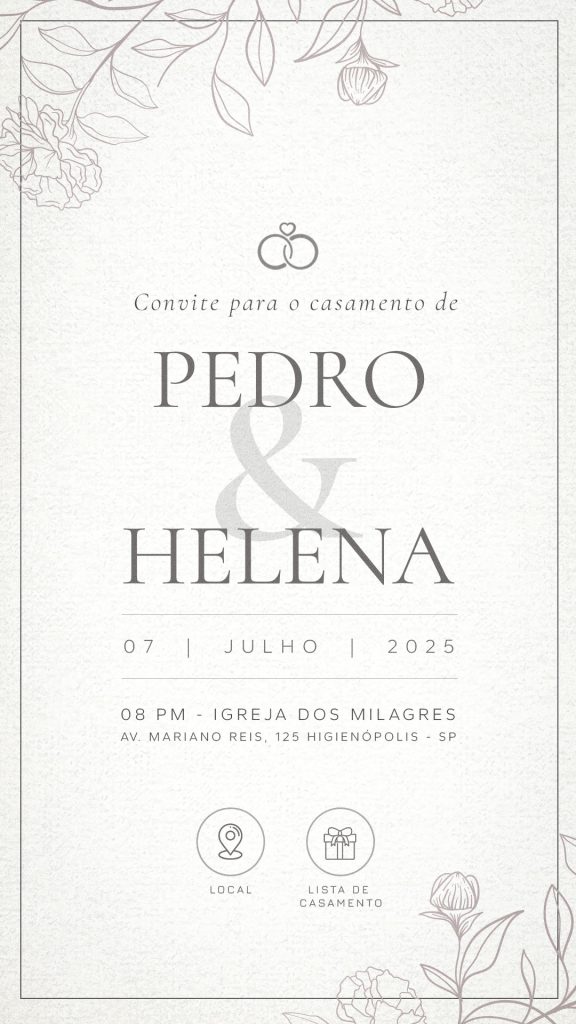 convite casamento digital minimalista