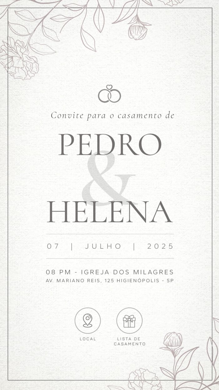 convite casamento digital minimalista