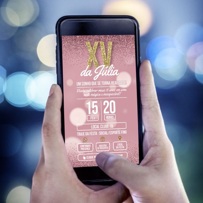 Arte com celular convite de aniversário 15 anos