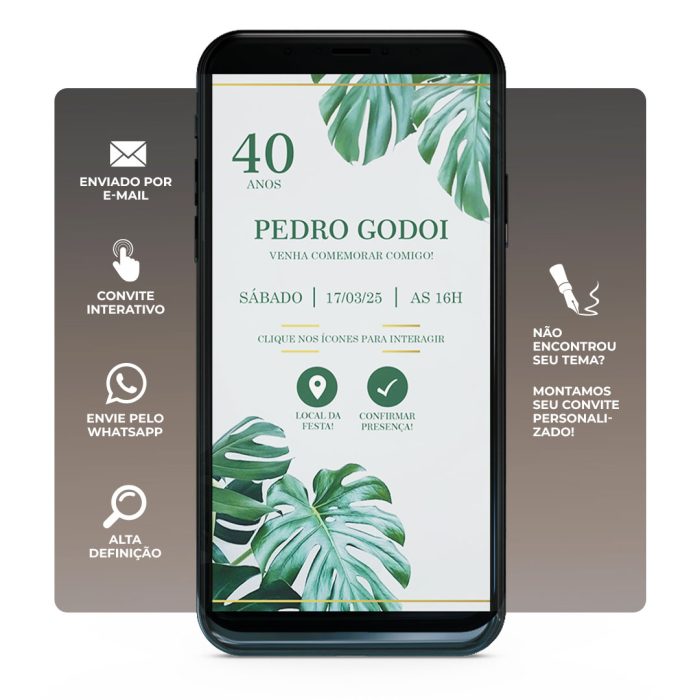 Convite digital/virtual de aniversário 40 anos Imagem convite digital de aniversário 40 anos